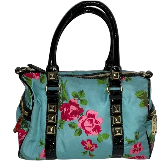 Betsey Johnson Turquoise & Pink Floral Satchel Handbag - Picture 1 of 16